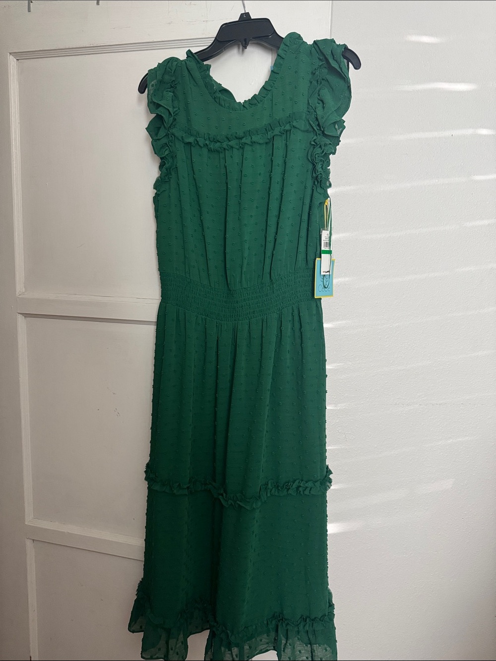 CeCe Emerald Green Ruffled Midi Dress